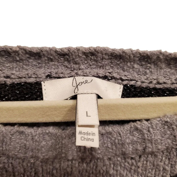 Anthropologie Joie Oversized Black Gray Striped Metallic Plush Boucle Sweater L - Picture 8 of 13